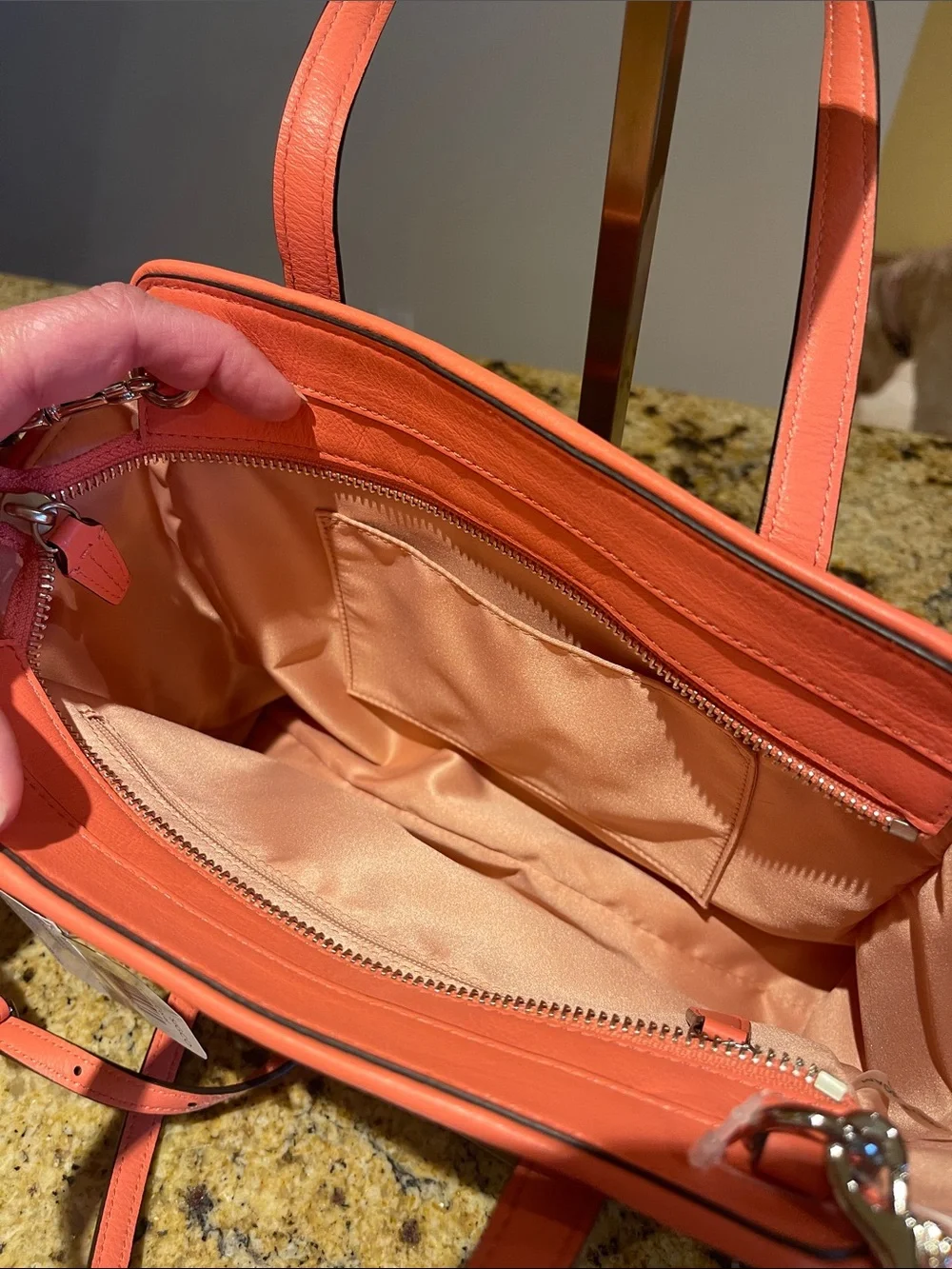 Coach Beige Signature Canvas Tote with Coral Trim
